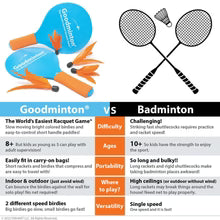Goodminton | The World's Easiest Racket Game | An Indoor Outdoor Year-Round Fun Racquet Game for Boys, Girls, and People of All Ages
